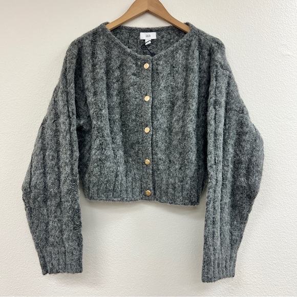 GAP x Cult Gaia Charcoal Gray Button-Up Cardigan Sweater Sz S M L XL - Picture 1 of 10